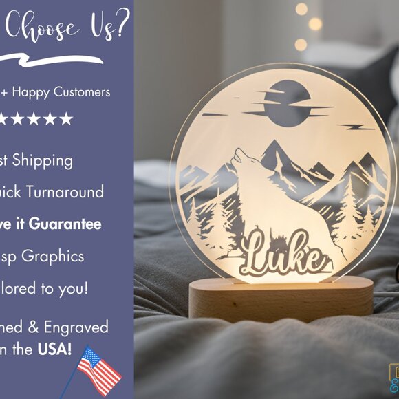 Personalized Wolf LED Light | Cute Bedroom Name Sign for Kids - Picture 4 of 8